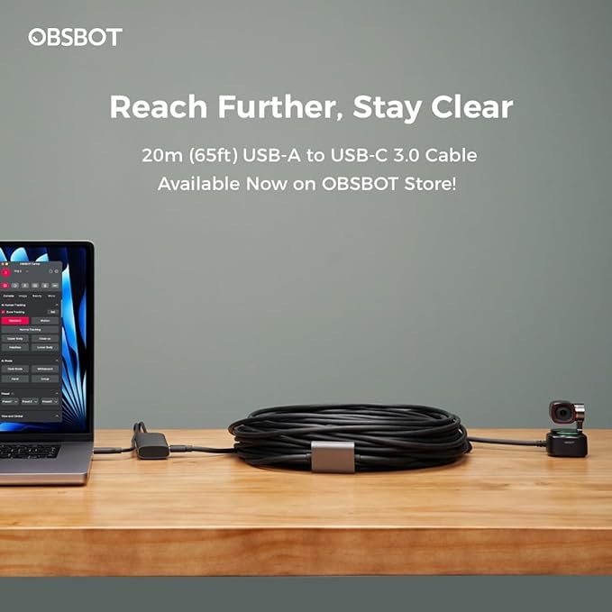 OBSBOT Tiny 3 AI-Powered Spatial Audio 4K PTZ Webcam Bundle with Smart Remote 2 USB-A to USB-C 3.0 Cable