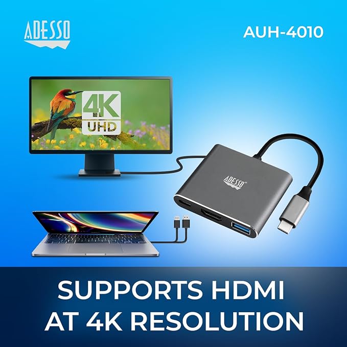 Adesso USB C Docking Station Multiport Adapter Dongle Type C Hub HDMI Support 4K@30Hz 100W Max PD Charging USB for MacBook Windows Laptop (TAA Compliant)