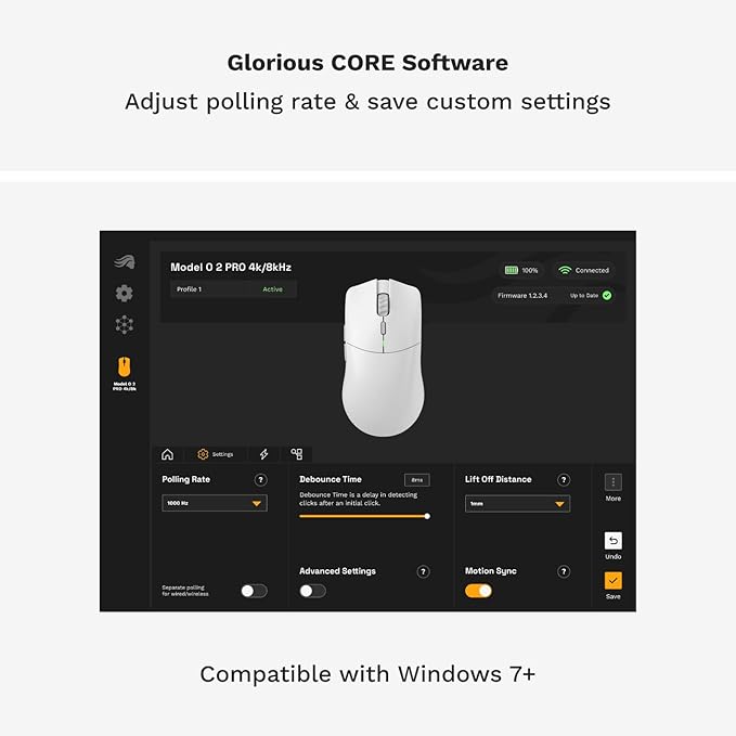 Glorious Gaming Model O 2 PRO 4K/8K White Wireless Gaming Mouse - 2.4GHz Wireless 1ms delay 4K/8K Polling 100M clicks 59g Ultralight Long Battery Life 26K DPI BAMF 2.0 Sensor 6 Buttons