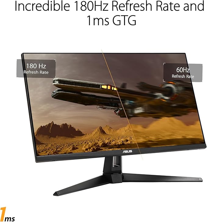 ASUS TUF Gaming 27 2K HDR Monitor - QHD (2560 x 1440) 180Hz 1ms Fast IPS 130% sRGB ELMB Speakers Freesync Premium G-SYNC Compatible DisplayPort &amp 2 x HDMI Tilt/Swivel VESA Black