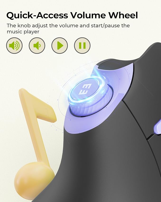 seenda Ergonomic Mouse Wireless MOU-302 Bluetooth Vertical Mouse Rechargeable Optical Mice with 1000/1600/2400 DPI Volume Knob 3 Multi-Device Connectivity for Computer/PC/Laptop/Mac Black Purple