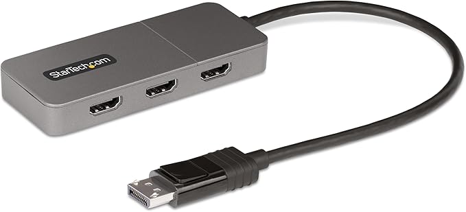 StarTech.com 3-Port MST Hub - DisplayPort to 3X HDMI Triple 4K 60Hz Monitors DP 1.4 Multi-Monitor Video Adapter 1ft (30cm) Built-in Cable USB Powered Windows Only (MST14DP123HD)