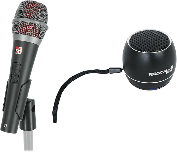 Audiosavings Bundle: Se Electronics V7 Switch Supercardioid Handheld Microphone w/Magnetic Switch Bundle with Free Rockville RPB2-BLACK Handheld Wireless Portable Bluetooth Speaker (2 Items)