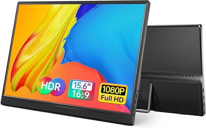 Yxk Portable Monitor 15.6 Inch 1080P USB-C HDMI Ultra-Slim Travel Monitor with Kickstand for Laptop PC Mac Phone PS Xbox Swich IPS Ultra-Thin Zero Frame Gaming