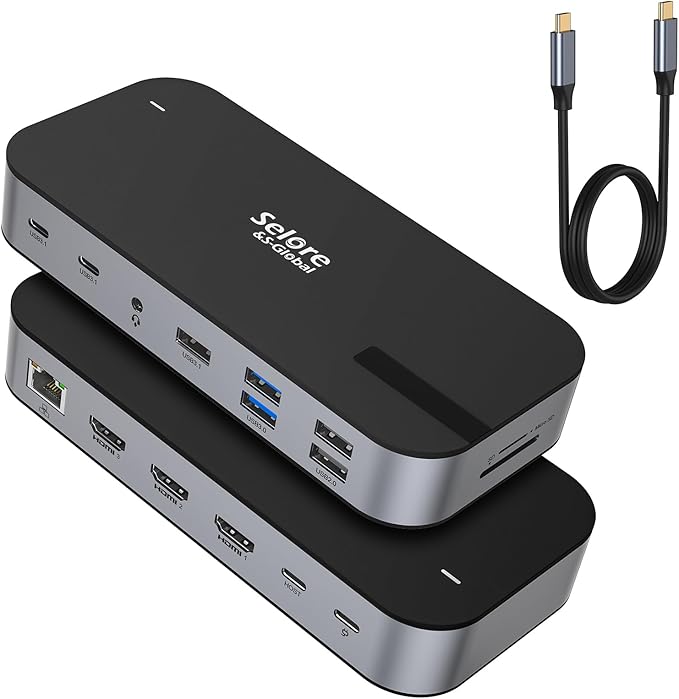 Selore USB C Dock 3 HDMI Docking Station Dual Monitor 16-in-1 Laptop Docking Station 3 Monitors with Triple HDMI 10Gbps USB A/C 3.1 100W PDSD/TF Ethernet USB C Hub USB C Dongle for Windows Mac