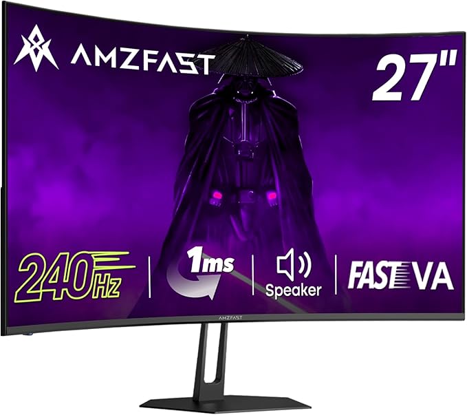 Amzfast 27 inch 240Hz Curved Gaming Monitor FHD 1080P Monitor Gaming with Upgraded Built-in Speakers MPRT 1ms with Fast VA Panel | 130% sRGB 4000:11500R | 12 Months Warranty Exchange
