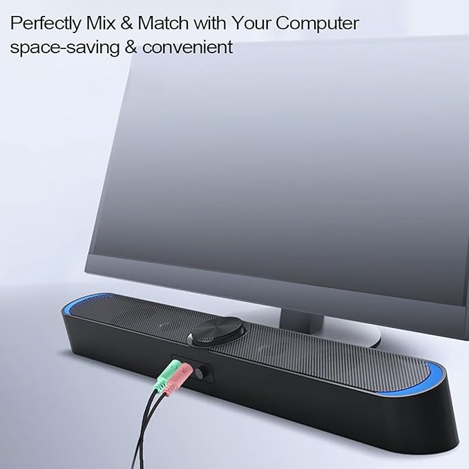 USB Powered Computer Speakers with LED Lights 3.5mm Audio Mic Plug Wired Speaker for PC Cellphone Tablets Desktop Laptop
