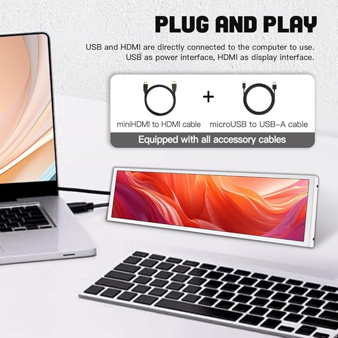 8.8 Mini Stretched Bar Monitor Touchscreen 480x1920 PC Temperature Display 600nits High Brightness Portable Secondary Screen LCD Screen Inside PC Case White