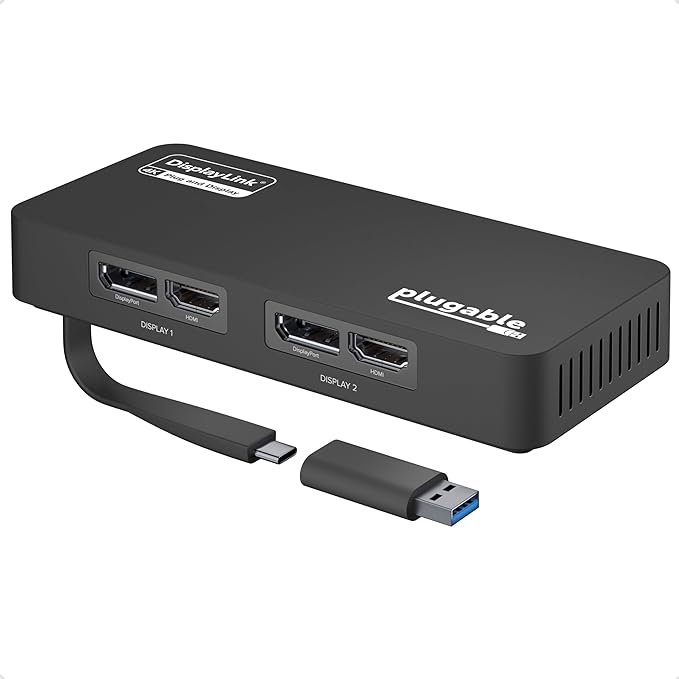 Plugable 4K DisplayPort and HDMI Dual Monitor Adapter for USB 3.0 and USB-C Compatible with Windows