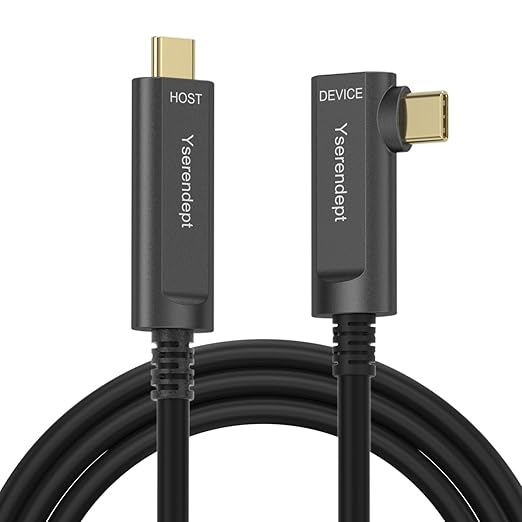 Fiber Optic USB C Cable 50ftRight Angle 10Gbps Active Optical Data Transfer for 4K CamerasWebcamsHubsHDDsVR/ARProjectors &amp Medical Systems