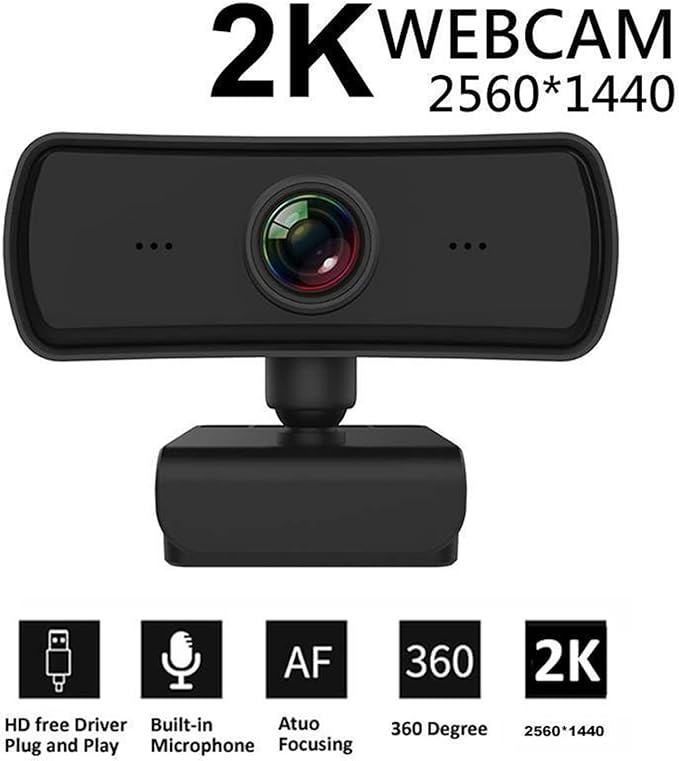 Web Camera Webcam 2K 25601440P HD Computer PC Web Cam with Microphone USB Plug and Play Video Call Laptop Gamer Webcast Live Mini Camera for Gaming Video Calling Recording