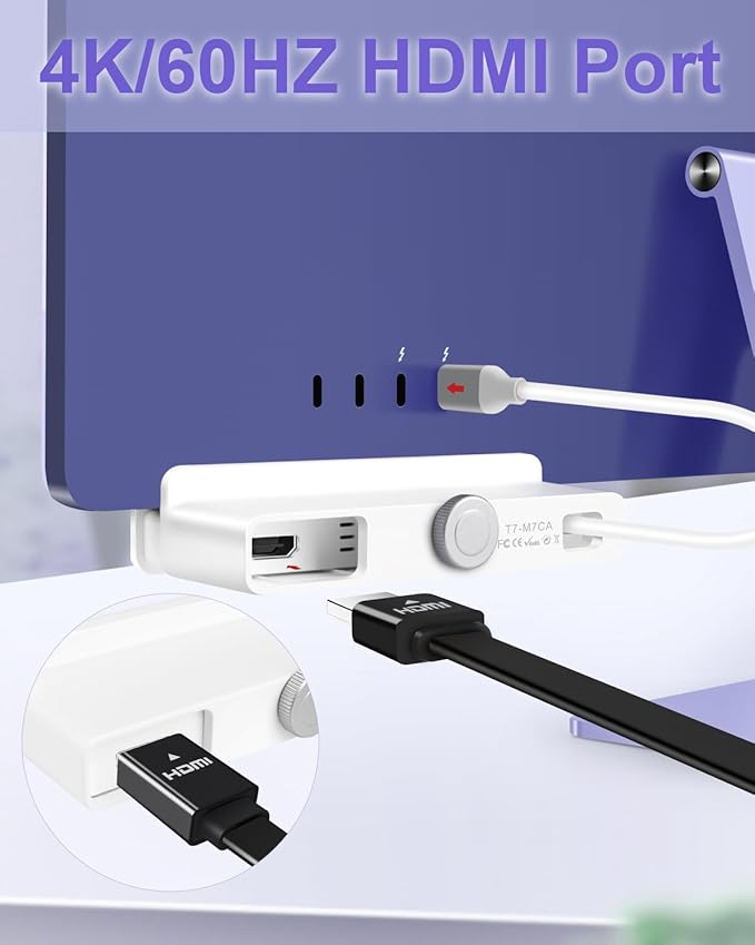 USB C Hub Multiport Adapter for iMac M4/M3/M1 7-in-1 iMac 2024/2023 Docking Station - 4K HDMI USB 3.2 Ports SD/Micro SD Card Reader 7 Color Panels