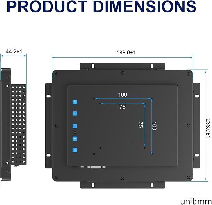 9.7 Inch Industrial Touch Display 1024x768 Open Frame Touch Screen Monitor with HD-MI &amp VGA Inputs Metal Back Housing LED Backlight Display VESA Mount &amp Open-Frame Bracket Installation