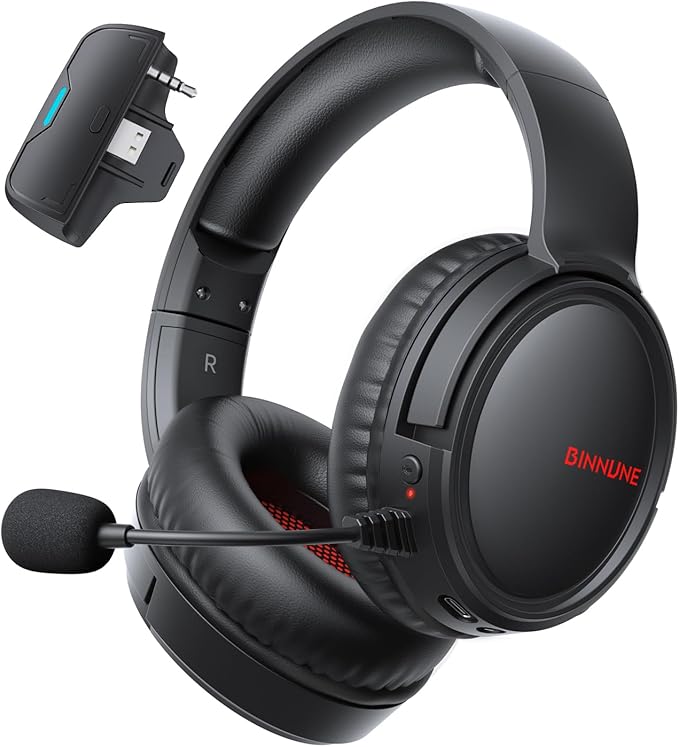 BINNUNE Wireless Gaming Headset for Xbox Series X|S &amp Xbox One Low Latency Wireless + Bluetooth Flip-to-Mute Noise Cancelling Mic 50mm Drivers 40H Battery Over-Ear Headphones