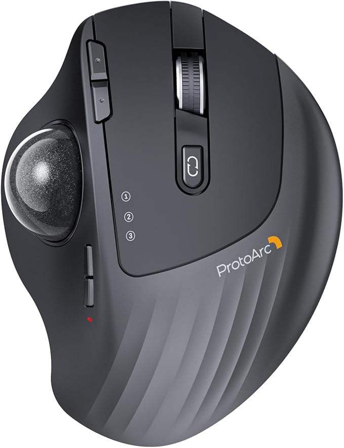ProtoArc Wireless Trackball Mouse EM01 NL Ergonomic Bluetooth Rollerball Thumb Rechargeable Computer Laptop Mouse Adjustable Angle &amp 3 Device Connection for PC Mac Windows-Gray Ball