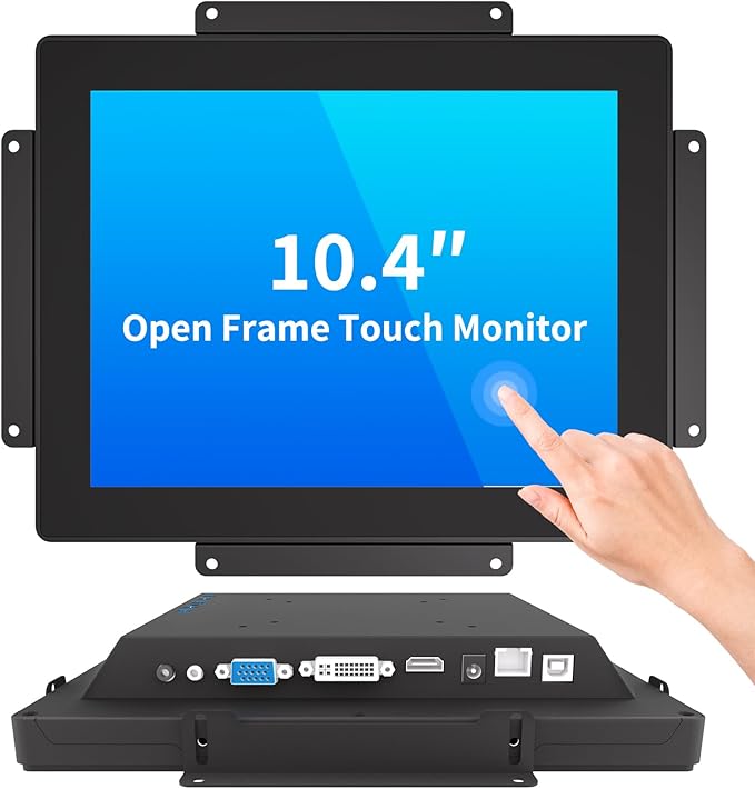 10.4 Inch Open Frame Touch Monitor PCAP 10-Point Touch Industrial Touchscreen Monitor with HDMI/VGA/DVI Interface Active Matrix TFT LCDLED Backlight with VESA Mount