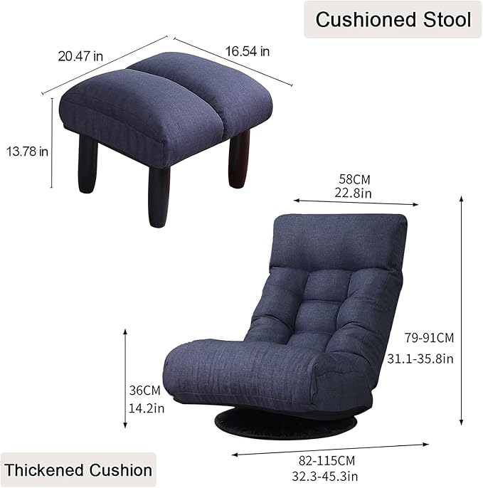 SLEERWAY 360-Degree Swivel Gaming Chair Foldable Floor Chair with Adjustable Backrest Cushion Padded Indoor Chaise Lounge Lazy Sofa Couch Rocker Gaming Chair for Teens and Adults (Navy Blue)