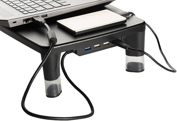 3M Adjustable Monitor Stand with 4-Port USB Hub Black Great for Computer Monitors Laptops TVs Speakers Printers and More