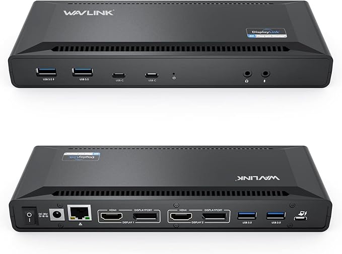 WAVLINK Universal USB C Laptop Docking Station Dual Monitors 5K/4K@60Hz with 65W Host Charging for Thunderbolt 4/3 USB-C Windows Mac M1-M5/Macbook Neo Chrome (2HDMI+2DP) 6USB 3.0 1Gbps Ethernet