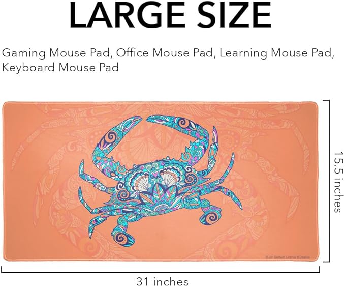 Mosaic Crab Large Gaming Mouse Pad Desk Mat with Stitched Edges Non-Slip Base for Gamer Home and Office 31.5 x 15.7