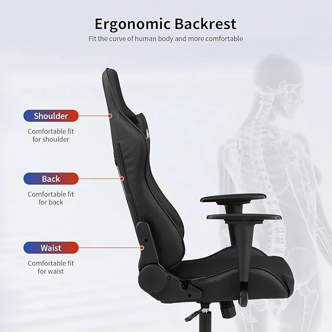 Ergonomic Gaming Chair Video Gamer Chair for Adults/TeensRacing Style Computer Chair with Lumbar Support Adjustable Rolling Desk Chair PU Leather Game Chair