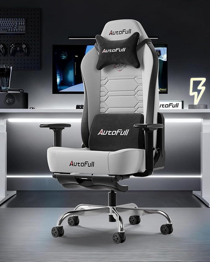 AutoFull C3 Gaming Chair PC Chair with Ergonomics Lumbar Support Racing Style PU Leather High Back Adjustable Swivel Task Chair with FootrestGrey