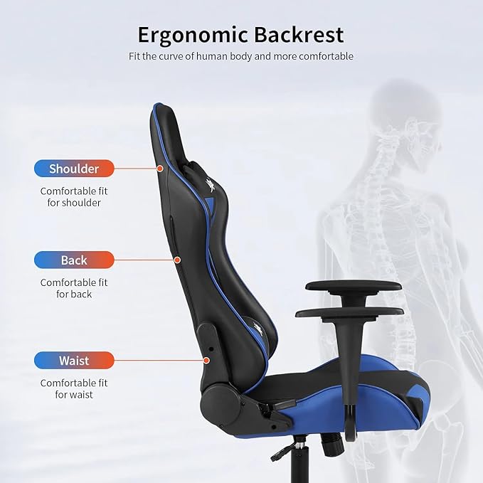 Ergonomic Gaming Chair Video Gamer Chair for Adults/TeensRacing Style Computer Chair with Lumbar Support Adjustable Rolling Desk Chair PU Leather Game Chair