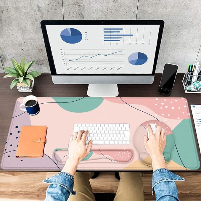 LATEEFAH Mouse Pad with Wrist Rest Large Mouse Pad Ergonomic Gaming Desk Pad Keyboard Wrist Rest Set 4-in-1 Desk Mat Keyboard Mat for Home Office