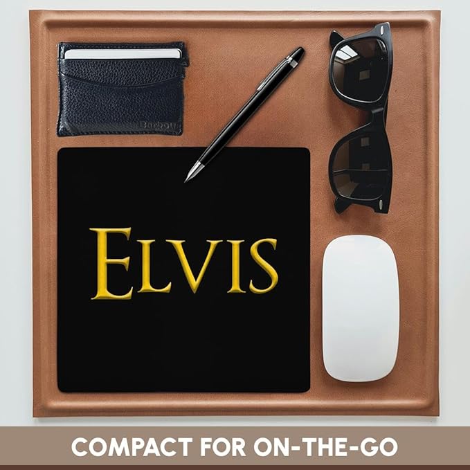 3dRose - Elvis Legendary Baby boy Name in America. Yellow on Black Charm - Mouse Pad - (mp-351373-1)