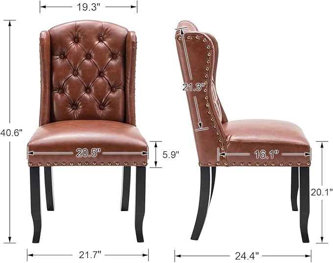 Adjustable Office Computer Chair with Armrest 1pcs Modern Style Brown Leather Upholstered Solid Wood Decorative Dining Room Chairs