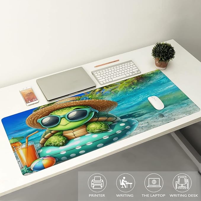 Beach Turtle Large Mouse Pad Gaming Mousepad Desk Mat for Desktop Computer Keyboard Waterproof Mouse Mat Desk Pad with Non-Slip Base for Game School Office Home 35.4 x 15.7