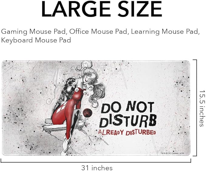 Harley Quinn Already Disturbed Large Gaming Mouse Pad Desk Mat with Stitched Edges Non-Slip Base for Gamer Home and Office 31.5 x 15.7