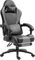 Dowinx Gaming Chair with Massage Lumbar Support and Footrest Video Game Chair for Adults Adjustable Ergonomic Gamer Chairs High Back with Pocket Spring Cushion Swivel Recliner with Headrest Grey