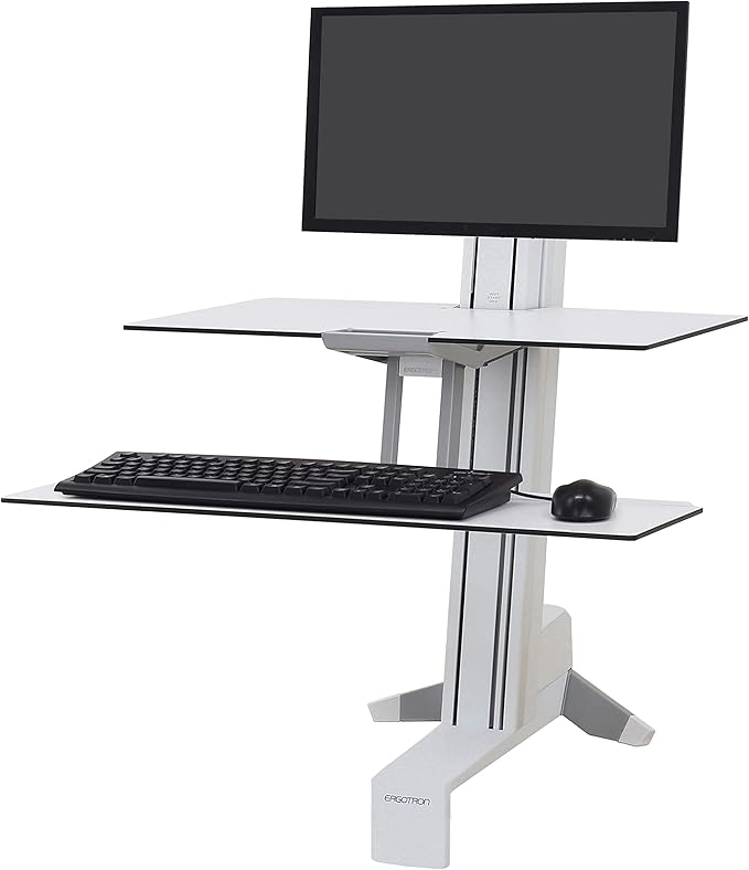 Ergotron – WorkFit-S LD Single Monitor Standing Desk Converter Sit-Stand Workstation for Tabletops – 6 to 16 lbs White