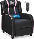 POWERSTONE Gaming Recliner Chair Reclining Gaming Chairs for Adults Ergonomic Leather Sofa with Footrest Lumbar Support Headrest and Side Pouch for Living Room Home Theater Pink