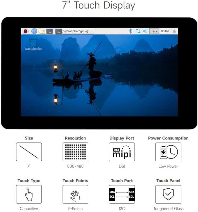 waveshare 7inch Touch Display Compatible with Raspberry Pi 5/4B/3B+/3A+/3B/2B/B+/A+/CM3/3+/4DSI LCD Mini Monitour 800×480 Resolution Capacitive Touch ScreenSmall Display
