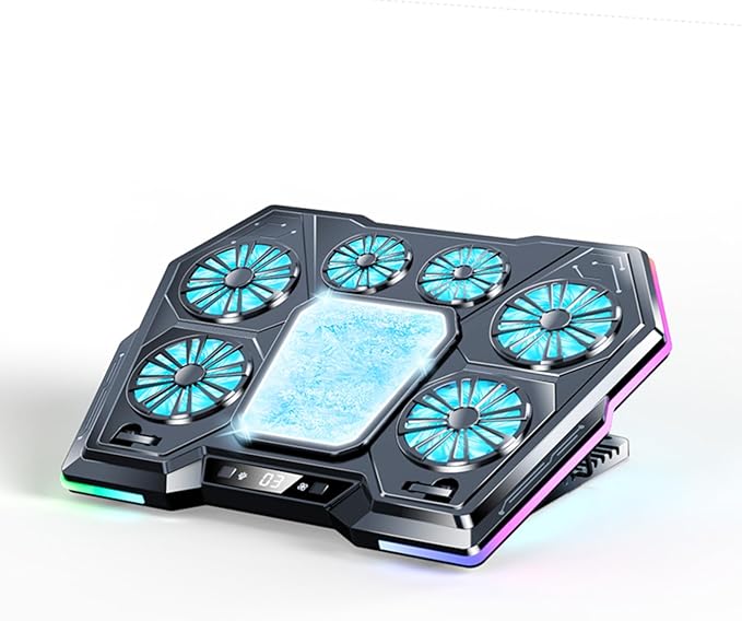 Adventurers D13 Laptop Cooling Pad Thermoelectric Cooler and 6 Cooling Fans for 12.1–21 Inch Laptops Gaming Laptop Cooling Pad with RGB Lights 8 Height Adjustment 4K LCD Display 2 Input Ports