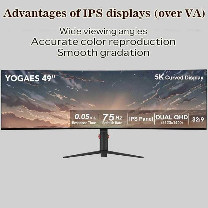 YOGAES 49 Inch 5K Wide Dual QHD (5120x1440) IPS Surface Game Display 49 Inch montior. HDR 400 Hidden Inside USB-C VESA100*100mm Tilt Height Adjustment Possible G-Sync (75hz)