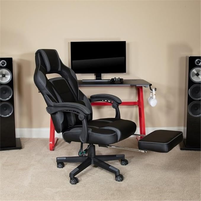 Flash Furniture X40 Gaming Chair Racing Ergonomic Computer Chair with Fully Reclining Back/Arms Slide-Out Footrest Massaging Lumbar - Black/Gray