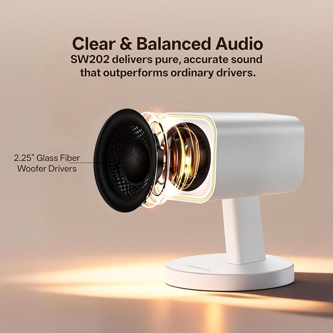 Sanyun SW202 24W Compact Computer Speakers DSP 3 Modes 16bit USB DAC Bluetooth 5.2 2.0 PC Multimedia RGB Gaming Speakers for Desktop Monitor Laptop (Game/Movie/Music White)