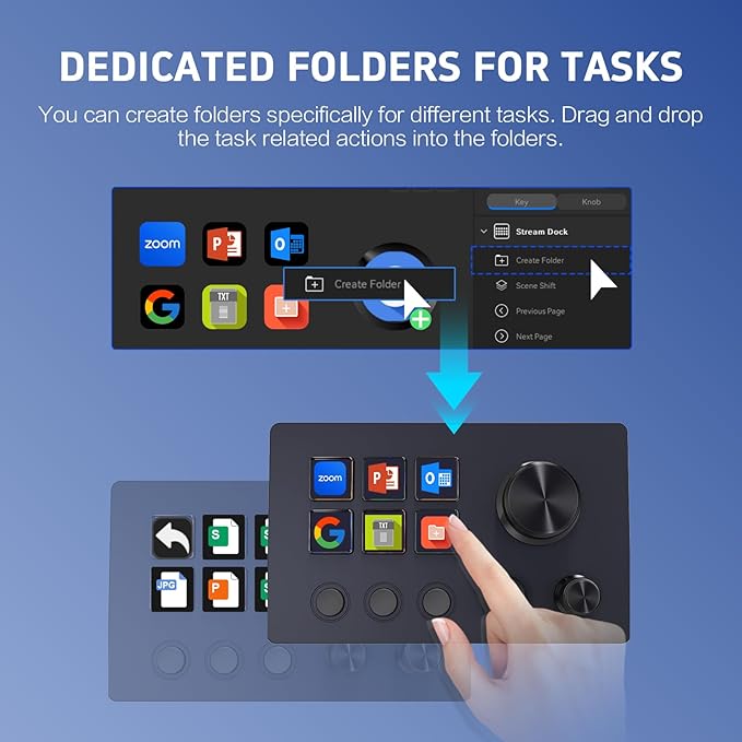 ActionRing Streaming Macro Keypad Stream Controller Deck Gaming Shortcut Keyboard with Customizable 6 LCD Shortcut Keys 3 Buttons and 3 Knobs Trigger Actions in OBS/Twitch/YouTube Windows 10/Mac