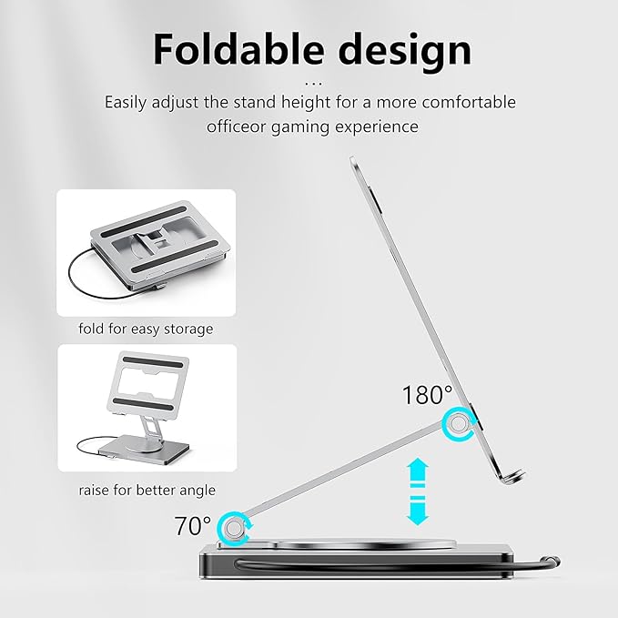 10 in 1 Laptop Docking Station Stand for MacBook Pro/Air/Surface/Dell/HP/Lenovo Mac Type-C Hub with 4K HDMI USB 3.0 SD/TF Card RJ45 PD 3.0 USB C Laptop Stand Hub with 360 Rotating Base (ST109A)