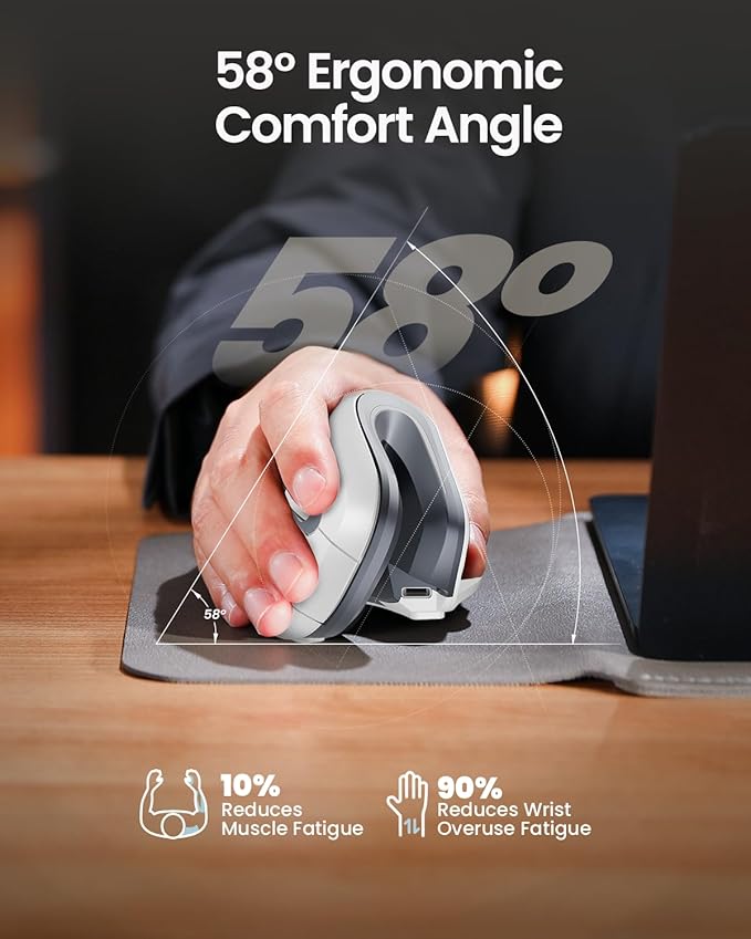 ProtoArc Ergonomic Mouse EM11 NL Bluetooth Rechargeable Wireless Vertical Mouse 3 Multi-Device Connectivity for Computer/PC/Laptop 2.4GHz USB-A Optical Mice for Windows Mac OS White