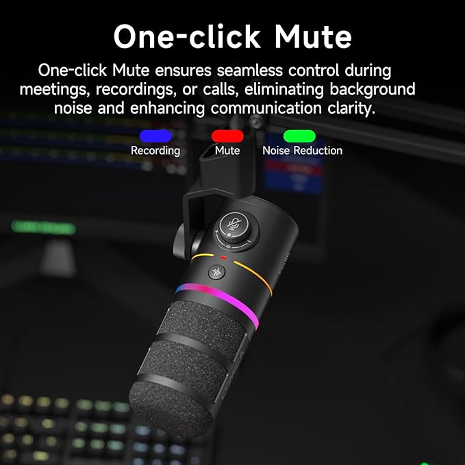 COMICA EJoy D10(A) USB/XLR Dynamic Gaming Microphone – Boom Arm Mic with Noise Cancellation Real-Time Monitoring Muting RGB Professional Studio Mic for Gaming Streaming Podcast Recording (Black)