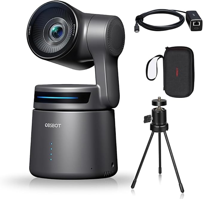 OBSBOT Tail Air NDI Streaming Camera Bundle USB-C to Ethernet Adapter 4K AI Tracking PTZ Camera with Intelligent APP Gesture Control HDMI/USB-C/Wireless Connection Live Stream for YouTube