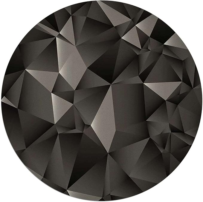 Black Grey PU Leather Round mat Office Chair Mat Hardwood Floor mat Stripe of Triangles Geometry Round Chair Cushion for Office and Home Decoration Chair Cushion Abstract Fractal Diameter 59 in