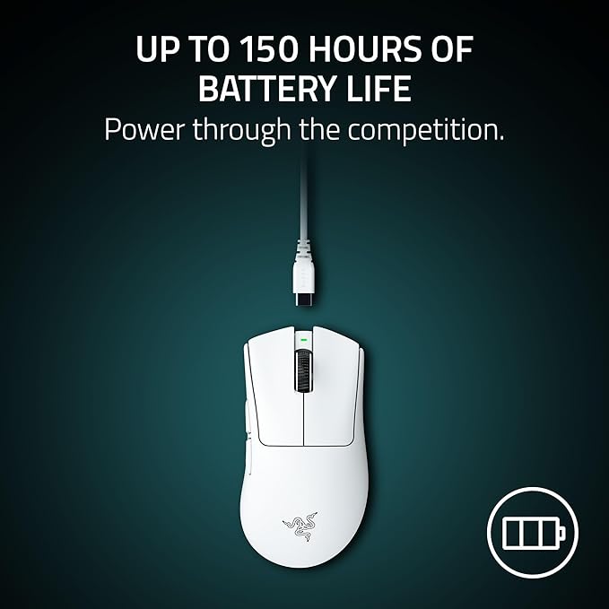 Razer DeathAdder V4 Pro Wireless Gaming Mouse: 57g Lightweight - HyperSpeed Wireless Gen-2 - Optical Scroll Wheel - Optical Switches Gen-4 - Focus Pro 45K Sensor Gen-2 - Up to 150 Hr Battery - White