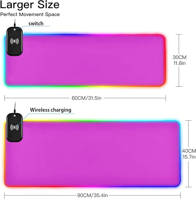 Fuchsia Purple Mouse Pad Gaming Mousepad Non Slip Desk Mat Wireless Charging Keyboard Mats Pad RGB Computer Mouse Pads for Desktop Office Home 35.4 x 15.7 in