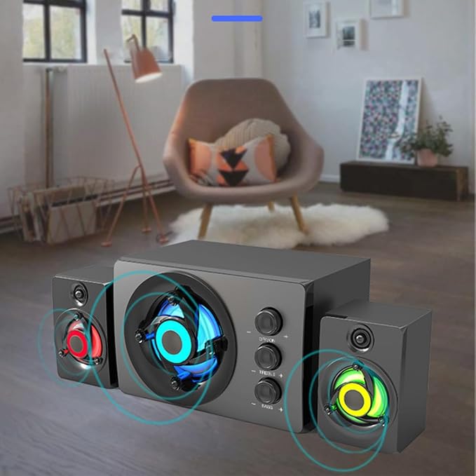 Wooden 2.1 Multimedia Bass Loudspeaker Box USB Powered Stereo Soundbar for Desktop Computer and Laptop with Deep Bass Sound Compact Stereo Music Player for Home and Office