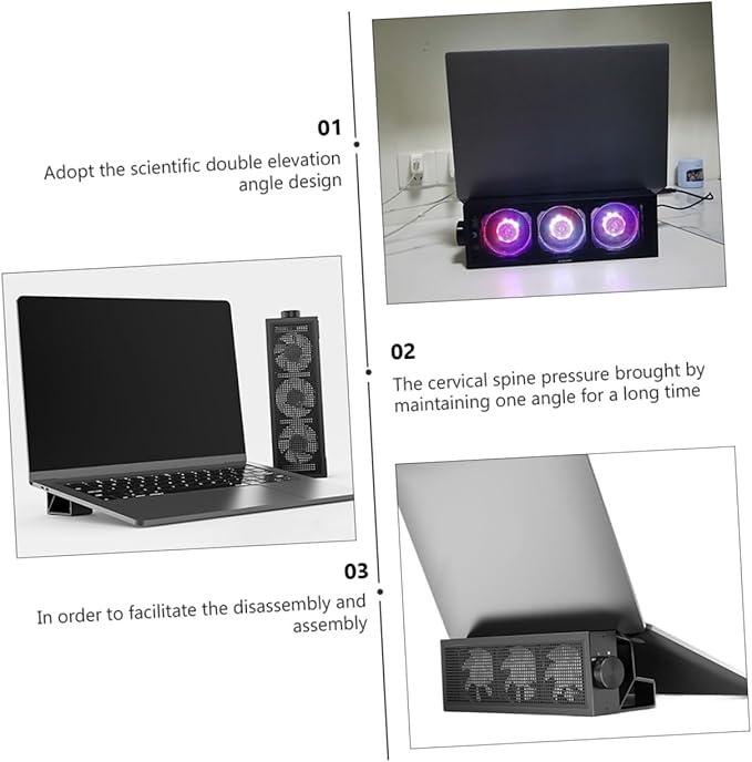 Angoily RGB Laptop Cooling Pad with Height Ergonomic Notebook Stand for Gaming and Work Quiet Fans Durable Design Reduces Neck and Eye Strain